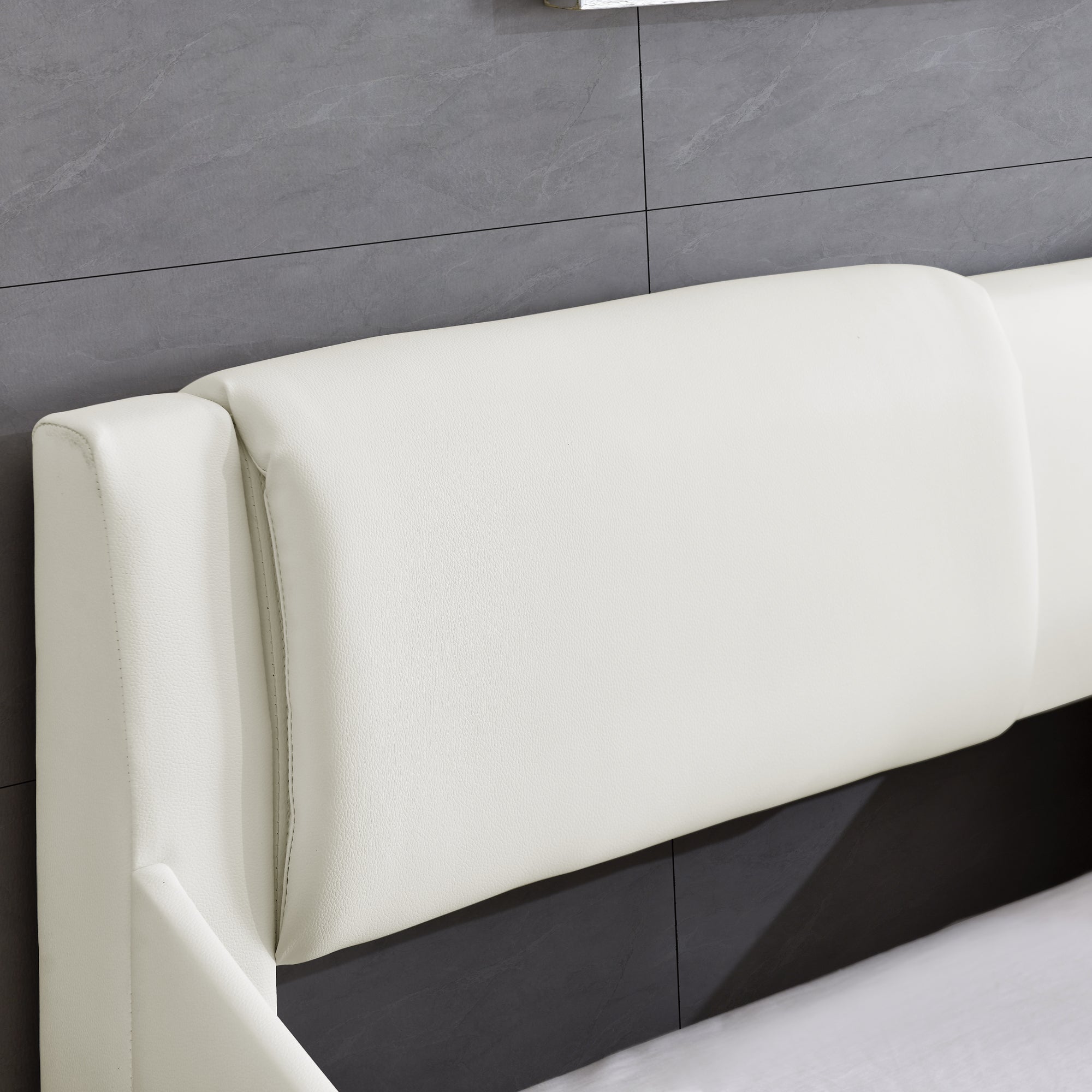Queen Bed Frame Modern Faux Leather Upholstered Platform Bed Frame with and Headboard Wave Like Curve Low Profile Bed Frame,Wood Slats Support,Easy Assembly,White Queen Bed Frame Modern Faux Leather Upholstered Platform Bed Frame with and Headboard Wave Like Curve Low Profile Bed Frame,Wood Slats Support,Easy Assembly,White