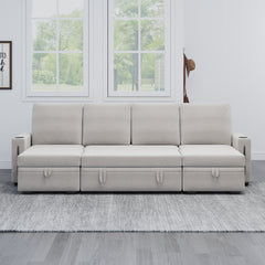 Sectional Sofa with Storage, 96" U Shaped Sectional Couches for Living Room, Comfy Convertible Sectional Sofa - Beige