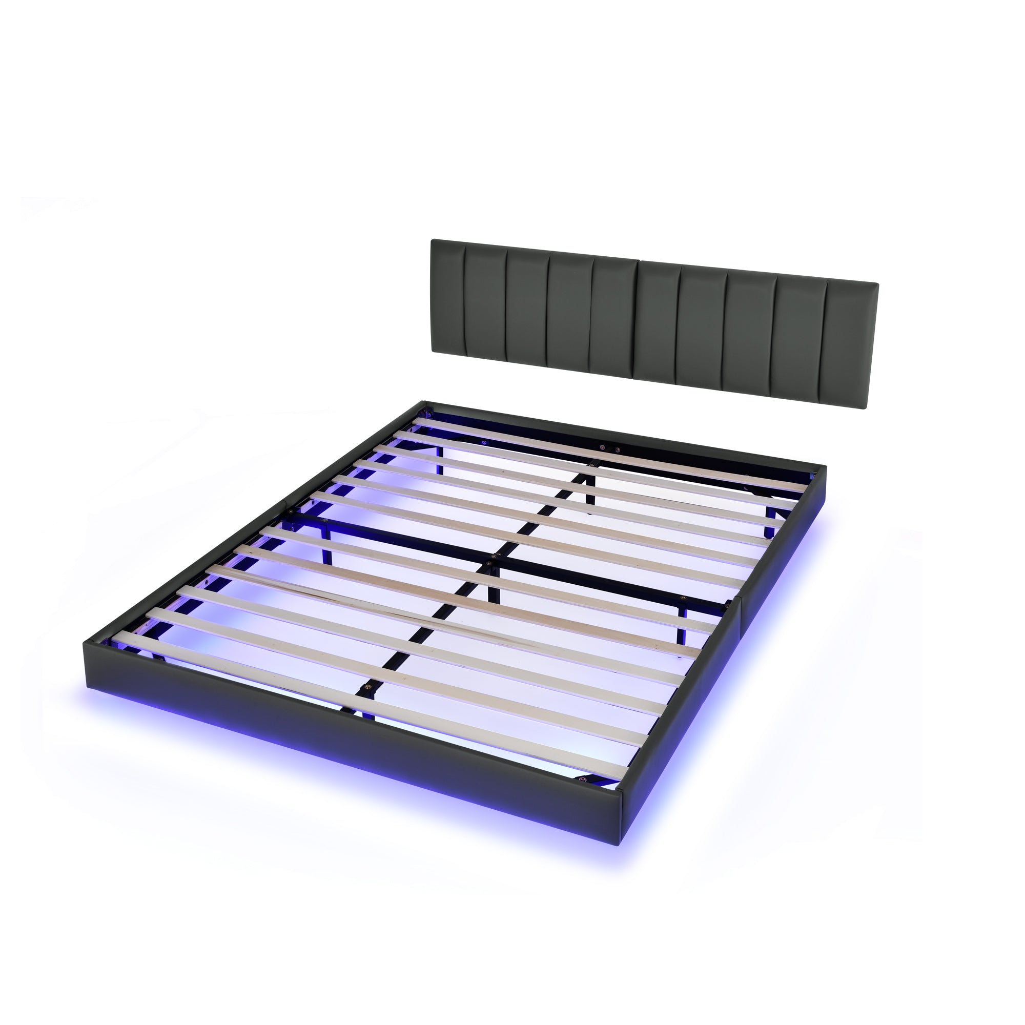 Queen Floating Bed Frame with LED Lights and Wall Mounted Headboard Modern Low Profile Led Platform Bed Frame Queen Size Faux Leather Upholstered Platform Bed Frame,No Box Spring Needed,Grey Queen Floating Bed Frame with LED Lights and Wall Mounted Headboard Modern Low Profile Led Platform Bed Frame Queen Size Faux Leather Upholstered Platform Bed Frame,No Box Spring Needed,Grey