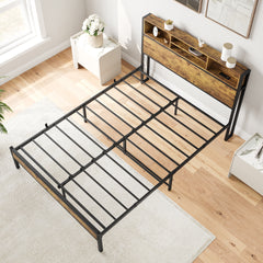 Full Bed Frame with Storage Headboard & Charging Station - Black