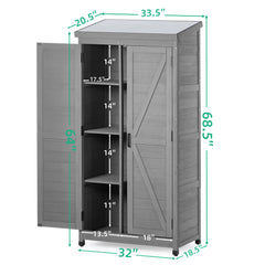 68" Tall Outdoor Storage Cabinet, Wooden Garden Shed with Metal Top