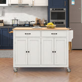 Kitchen Island Cart with Solid Wood Top & Locking Wheels, 4 Doors, White