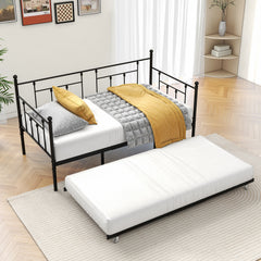 Metal Daybed Frame with Trundle, Twin Size, Black