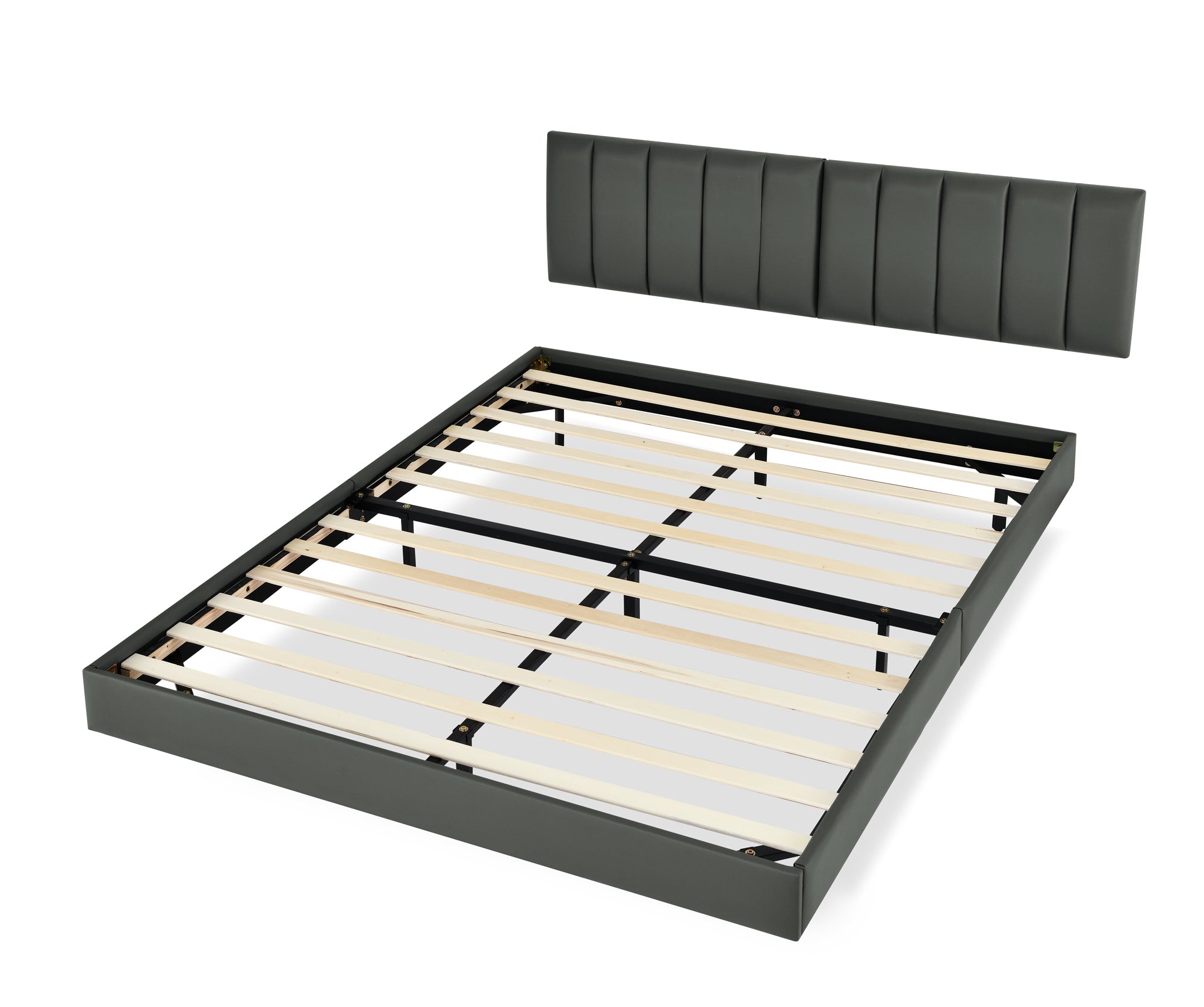 Queen Floating Bed Frame with Wall Mounted Headboard Modern Low Profile Platform Bed Frame Queen Size Faux Leather Upholstered Platform Bed Frame,No Box Spring Needed,Grey Queen Floating Bed Frame with Wall Mounted Headboard Modern Low Profile Platform Bed Frame Queen Size Faux Leather Upholstered Platform Bed Frame,No Box Spring Needed,Grey