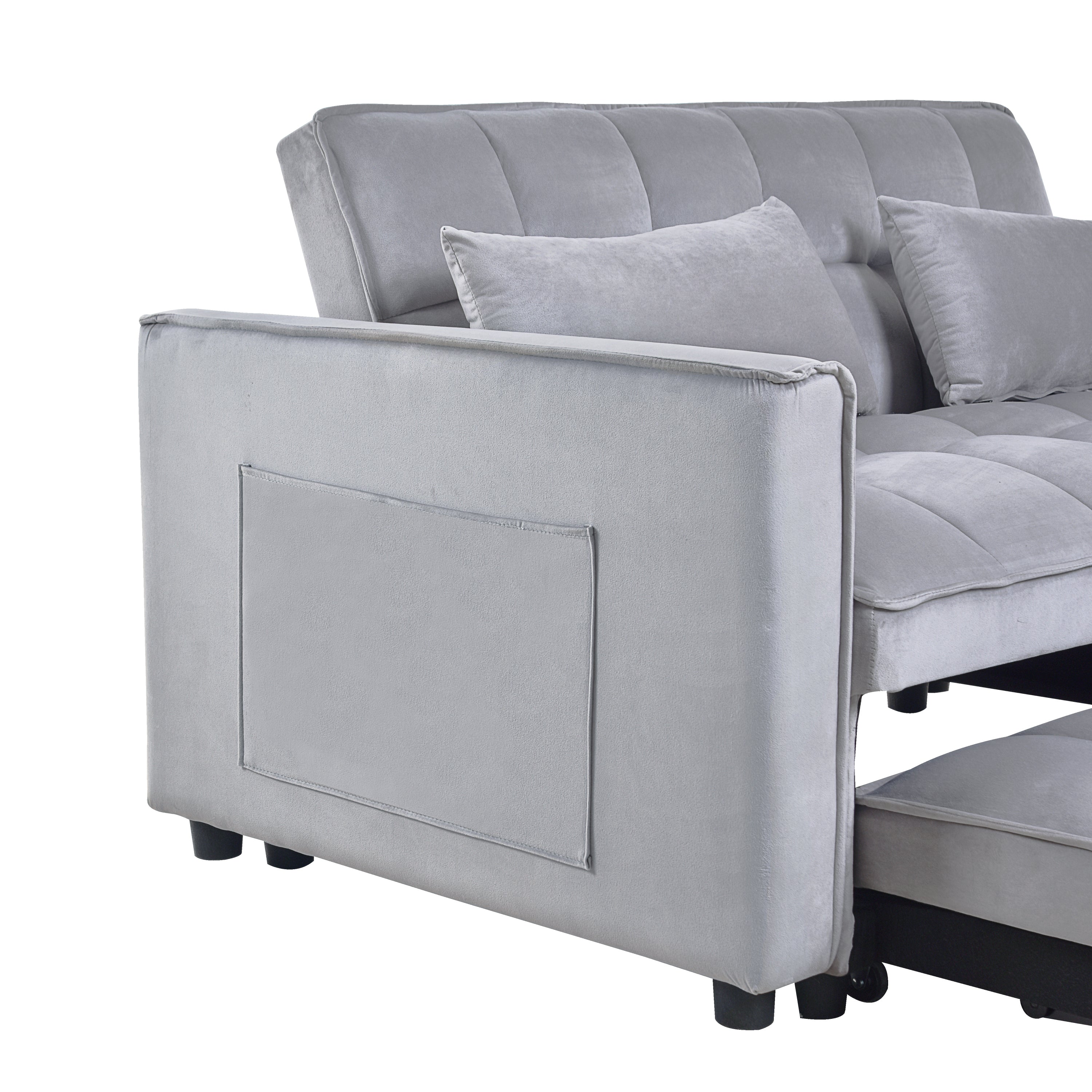3-in-1 Sleeper Sofa Bed, Velvet Loveseat Futon – Gray 3-in-1 Sleeper Sofa Bed, Velvet Loveseat Futon – Gray