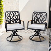 Outdoor Aluminum Swivel Rocker Chairs 2PCS with Sunbrella Cushions & Wood Armrests