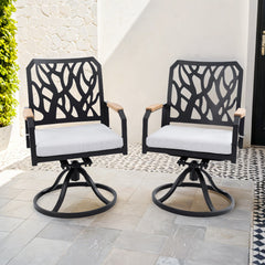 Outdoor Aluminum Swivel Rocker Chairs 2PCS with Sunbrella Cushions & Wood Armrests