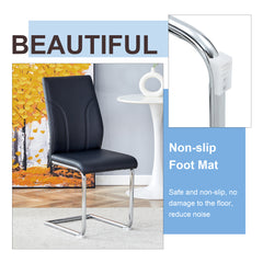 Set of 2 Black PU Dining Chairs with High Back & Sturdy Legs