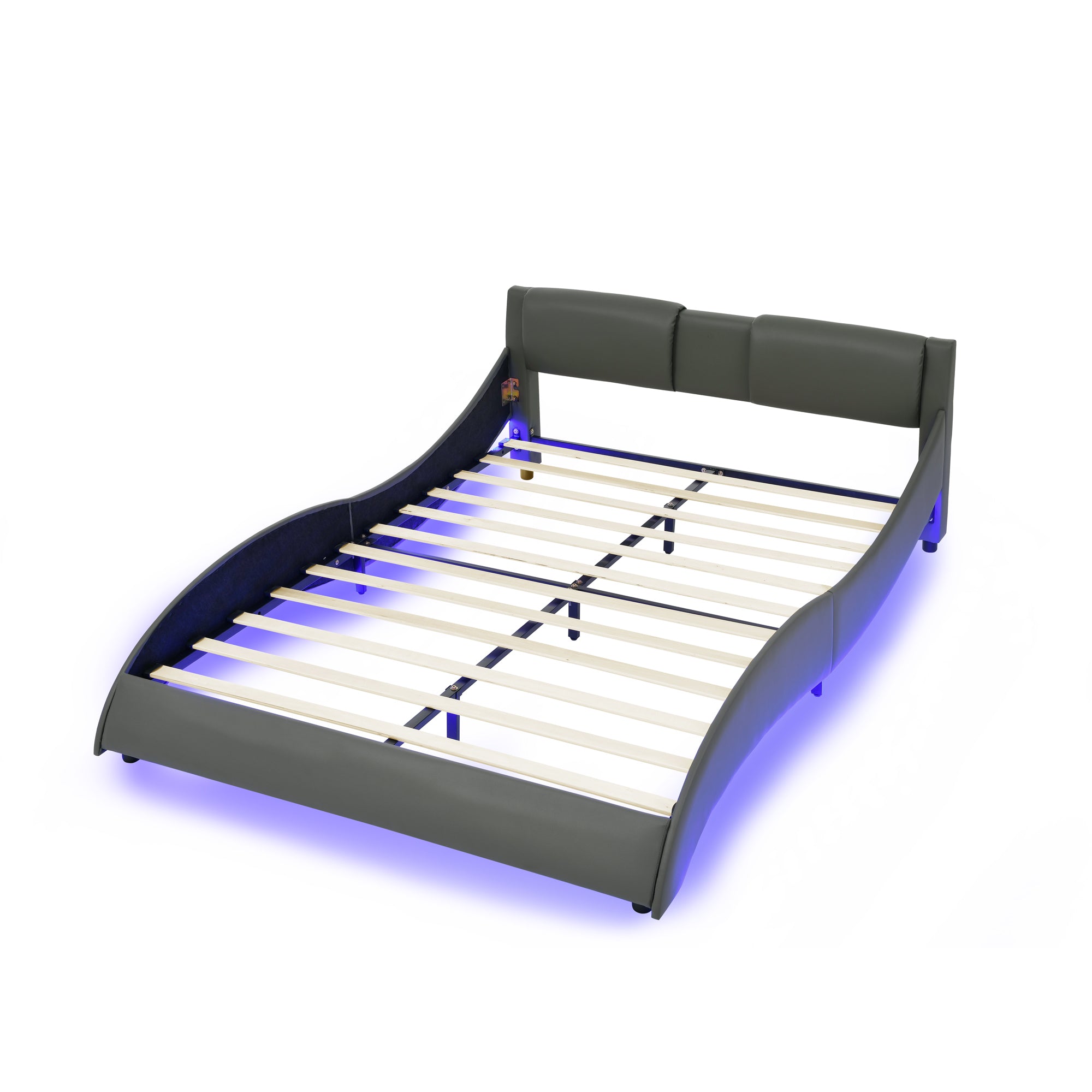 Queen Led Bed Frame Modern Faux Leather Upholstered Platform Bed Frame with RGB LED Lights and Headboard Wave Like Curve Low Profile Bed Frame,Wood Slats Support,Easy Assembly, Grey Queen Led Bed Frame Modern Faux Leather Upholstered Platform Bed Frame with RGB LED Lights and Headboard Wave Like Curve Low Profile Bed Frame,Wood Slats Support,Easy Assembly, Grey