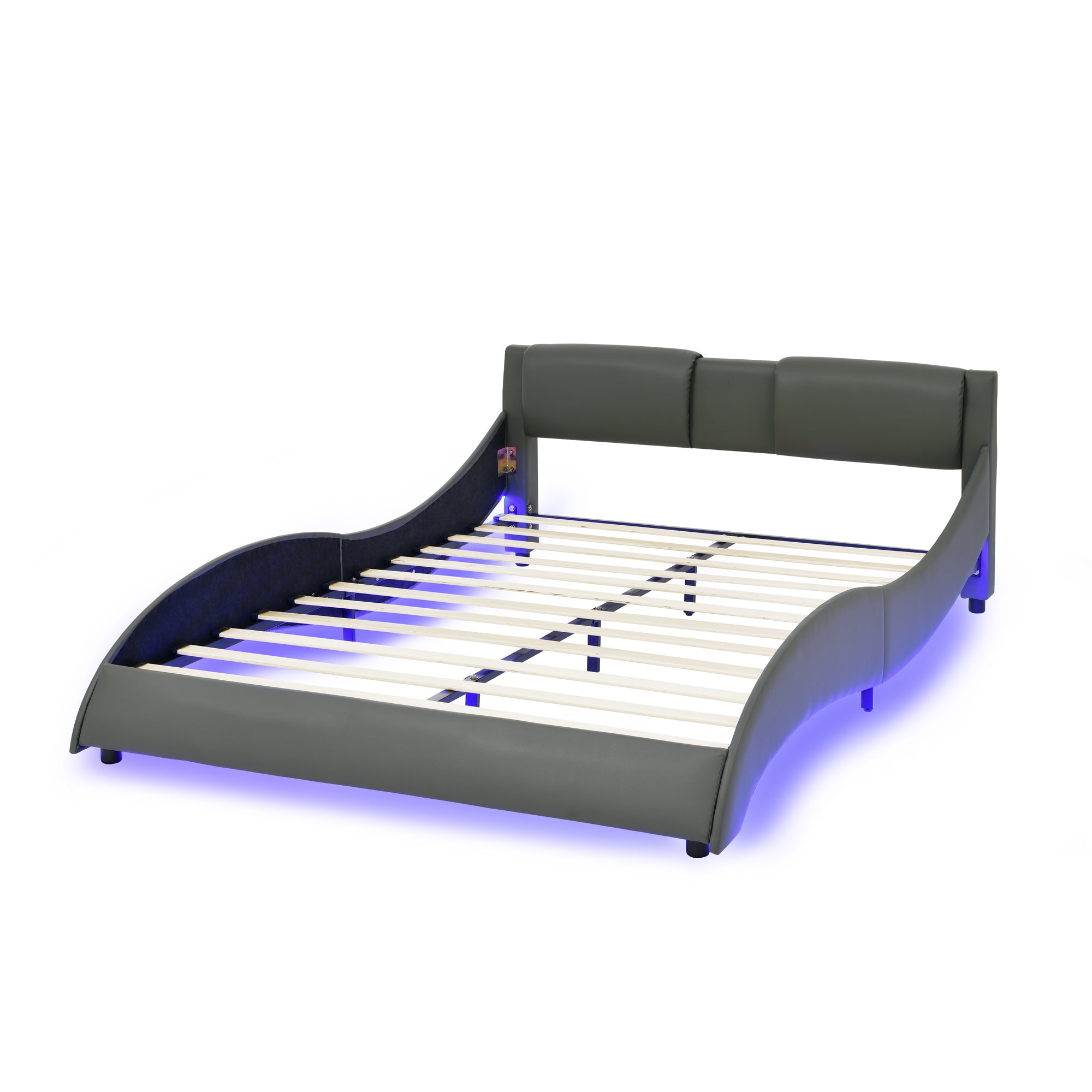 Queen Led Bed Frame Modern Faux Leather Upholstered Platform Bed Frame with RGB LED Lights and Headboard Wave Like Curve Low Profile Bed Frame,Wood Slats Support,Easy Assembly, Grey Queen Led Bed Frame Modern Faux Leather Upholstered Platform Bed Frame with RGB LED Lights and Headboard Wave Like Curve Low Profile Bed Frame,Wood Slats Support,Easy Assembly, Grey