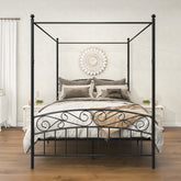 Queen Metal Canopy Bed Frame with Headboard & Footboard - Black