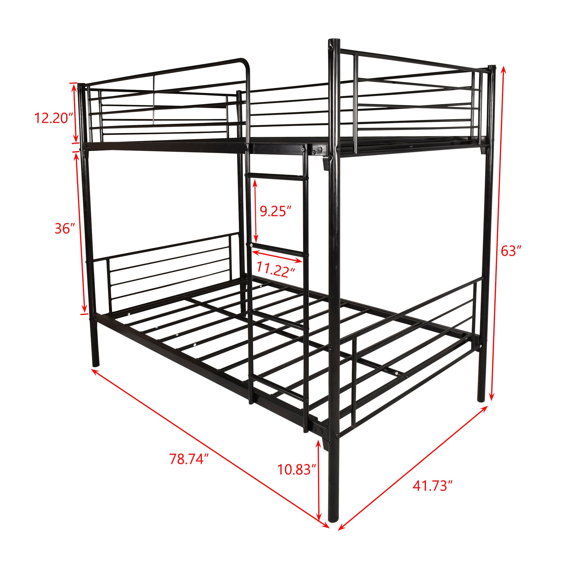Metal Twin Over Twin Bunk Bed with Ladder, Black Metal Twin Over Twin Bunk Bed with Ladder, Black