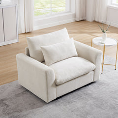 Beige Corduroy Deep Seat Single Sofa Accent Chair,Deep Seat Couch with Waist Pillow for Living Room