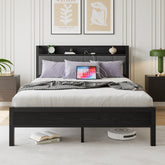 Queen Bed Frame with Storage Headboard & USB Charging