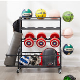 4-Tier Rolling Sports Organizer with Ball Storage & Hooks