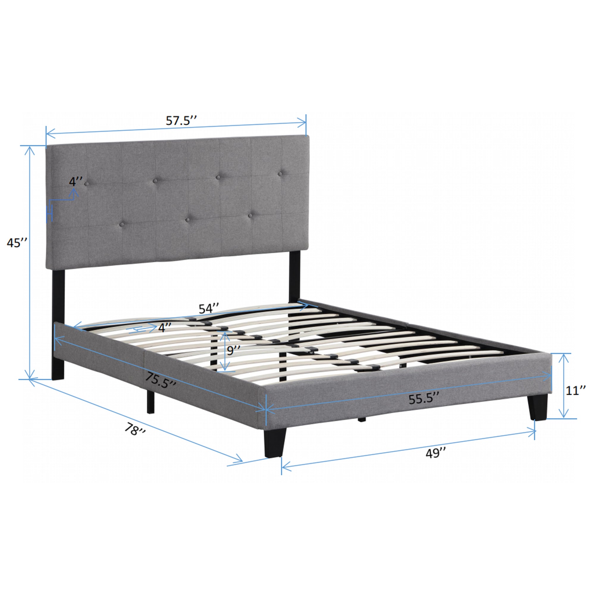 Full Size Upholstered Platform Bed Frame with Modern Button Tufted Linen Fabric Headboard, No Box Spring Needed, Wood Slat Support, Easy Assembly,  Grey Full Size Upholstered Platform Bed Frame with Modern Button Tufted Linen Fabric Headboard, No Box Spring Needed, Wood Slat Support, Easy Assembly,  Grey