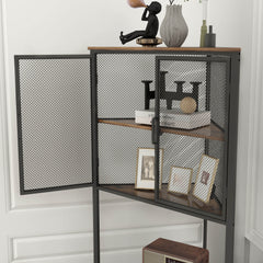 5-Tier Storage Shelf with Metal Mesh Door, Corner Bookcase