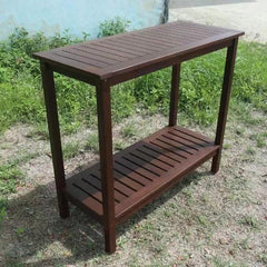Wooden Workstation for Garden Balcony Garage Rack, Acacia Console Table Brown