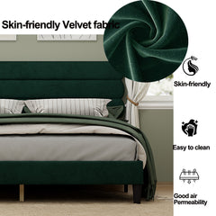 King Bed Frame with Headboard, Sturdy Platform, Green