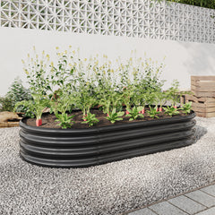 Large Oval Raised Garden Bed, Outdoor Metal Planter Box for Vegetables & Flowers