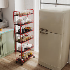 Red 6-Tier Rolling Storage Cart, Mobile Shelving with Baskets