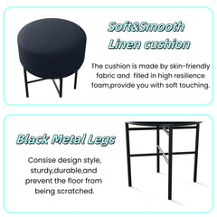 Set of 2 Round Cushioned Vanity Stools, Upholstered, Black