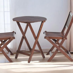 3-Piece Acacia Wood Bistro Set, Wooden Folding Patio Furniture for Garden Backyard Balcony Porch w/ 1 Coffee Table and 2 Foldable Chairs, Natural Stained