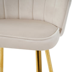 Off-White Velvet Shell Bar Chair with Gold Legs (Set of 2) – Perfect for Coffee Shop & Bar