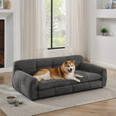 Luxury Dog Sofa Bed for Large & Extra Large Dogs – Elevated Pet Couch with Soft Linen Fabric, Modern Orthopedic Dog Bed, Dark Grey