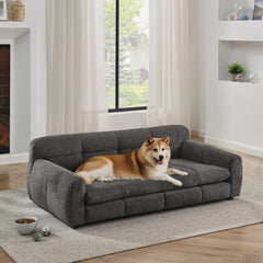 Luxury Dog Sofa Bed for Large & Extra Large Dogs – Elevated Pet Couch with Soft Linen Fabric, Modern Orthopedic Dog Bed, Dark Grey