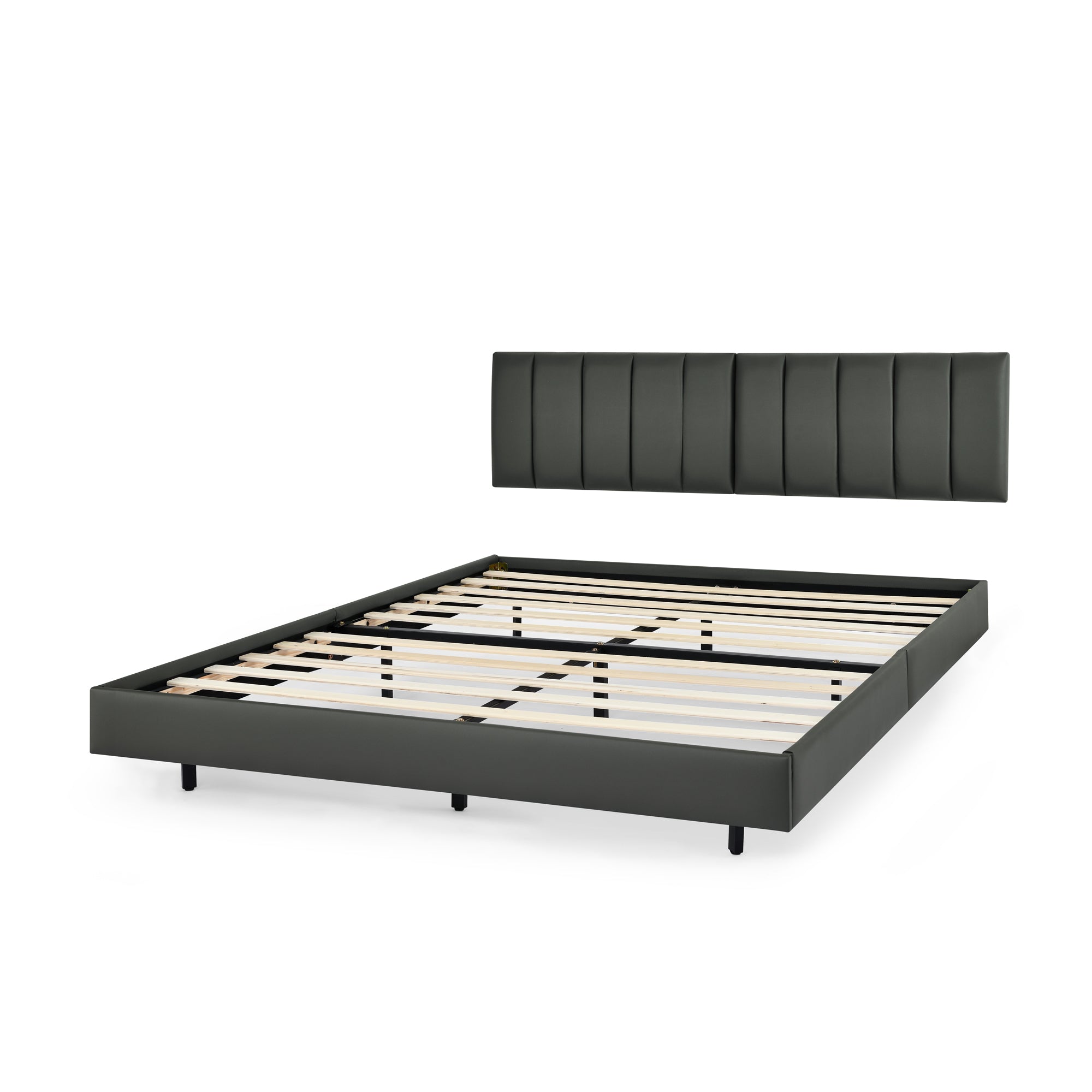 Queen Floating Bed Frame with Wall Mounted Headboard Modern Low Profile Platform Bed Frame Queen Size Faux Leather Upholstered Platform Bed Frame,No Box Spring Needed,Grey Queen Floating Bed Frame with Wall Mounted Headboard Modern Low Profile Platform Bed Frame Queen Size Faux Leather Upholstered Platform Bed Frame,No Box Spring Needed,Grey