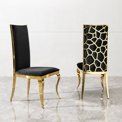 Black Velvet Dining Chairs, Gold Legs, Set of 2