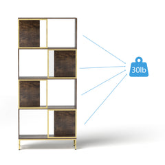 4-Tier Industrial Bookshelf, Asymmetrical Display Shelf