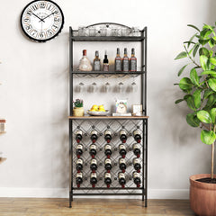 Industrial Wine Rack Table, 3-Tier Liquor Storage with Shelves