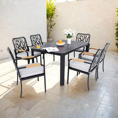 7-Piece Outdoor Dining Set with 6 Chairs and Sunbrella Cushions in Aluminum Black