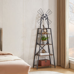 4-Tier Narrow Bookshelf, Rustic Brown & Black Storage Rack
