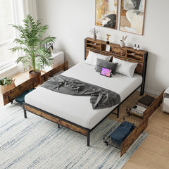 Queen Bed Frame with Storage Headboard & 4 Drawers