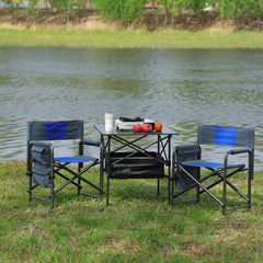 3-Piece Folding Table Chairs Set Patio Garden for Camping, BBQ & Backyard, Black/Blue