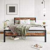 Full Platform Bed Frame, Rustic Wood Headboard, No Box Spring