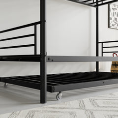 Twin Bunk Bed with Trundle, Ladder & Guardrail - Black