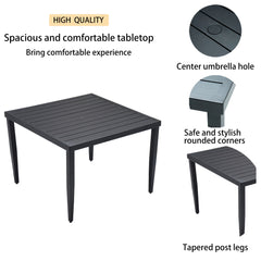Outdoor Dining Table - 40"x40" Square Patio Aluminum with Tapered Feet & Umbrella Hole, Ember Black
