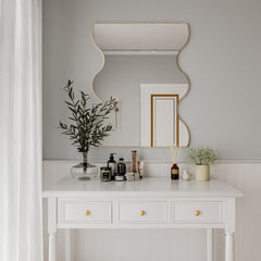 Wall Mirror 30x35 Inch Golden Rectangular Mirror with 2 Wavy Sides Metal Framed Mirror Vanity Mirror Dressing Mirror, for Bathroom, Living Room, Bedroom Wall Decor