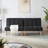 Corduroy fabric, wooden legs convertible sofa bed (Color:Black)