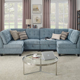 U shape Modular Sectional Sofa,DIY Combination,includes Four Single Chair and Two Corner,Navy Chenille