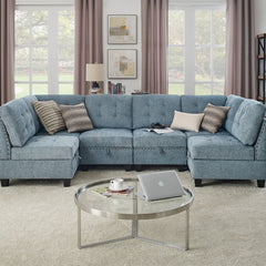 U shape Modular Sectional Sofa,DIY Combination,includes Four Single Chair and Two Corner,Navy Chenille