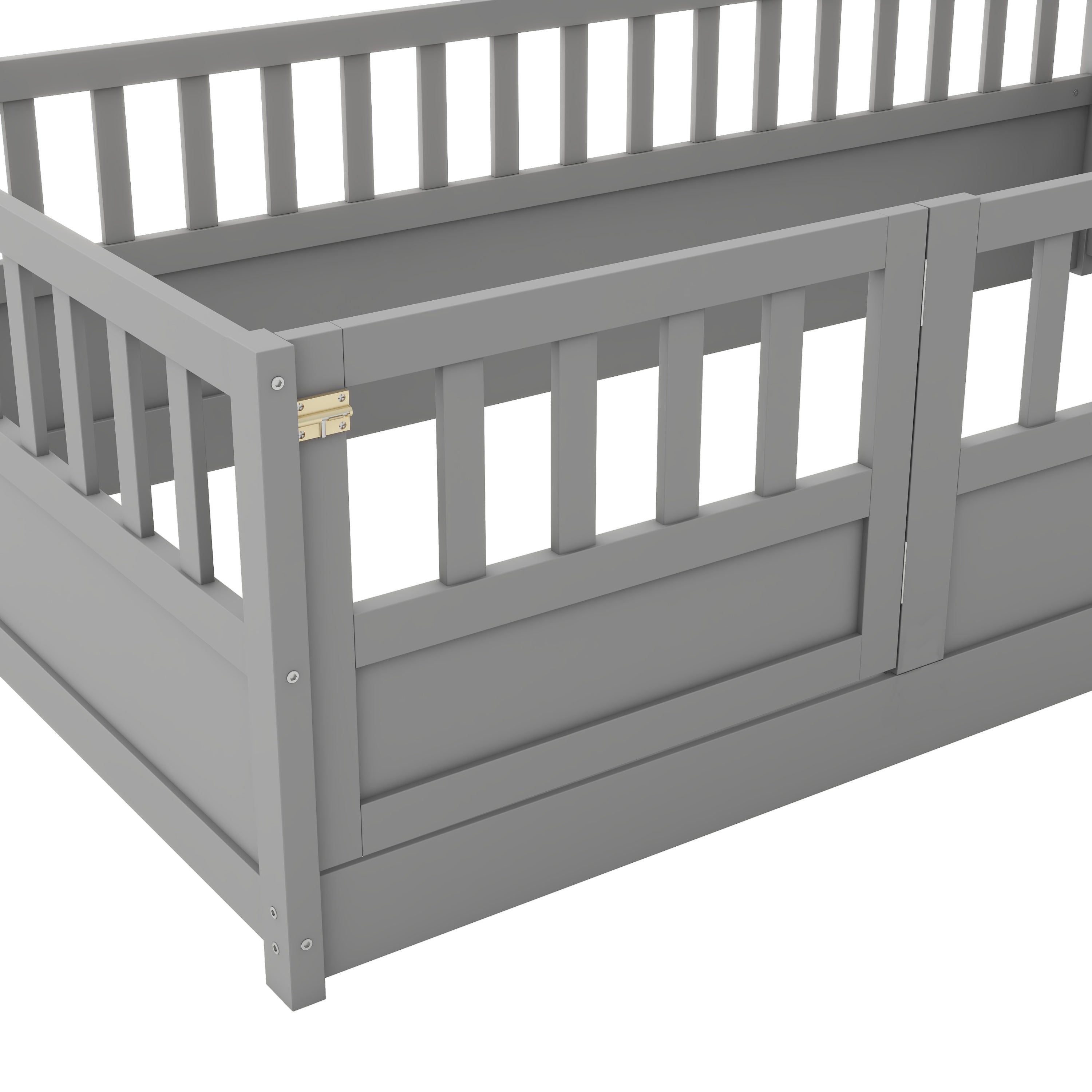 Twin Size Floor bed, integral construction with super high security barrier, door, children's floor bed frame, Montessori wooden children's floor bed,  Grey Twin Size Floor bed, integral construction with super high security barrier, door, children's floor bed frame, Montessori wooden children's floor bed,  Grey