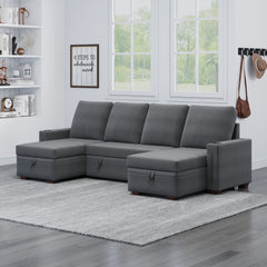 Sectional Sofa with Storage, 96" U Shaped Sectional Couches for Living Room, Comfy Convertible Sectional Sofa - Dark Grey