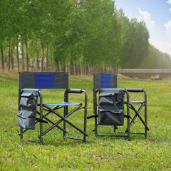 2-Piece Folding Chair with Storage for Camping - Padded Directors Chair in Blue/Gray