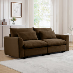 Modern Sofa 2 Seater Corduroy Fabric Sofa with Armrests for Apartment Living Room, Brown
