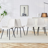 White Artificial Leather Dining Chairs Set of 4 - Curved Widened Cushions for Dining Rooms